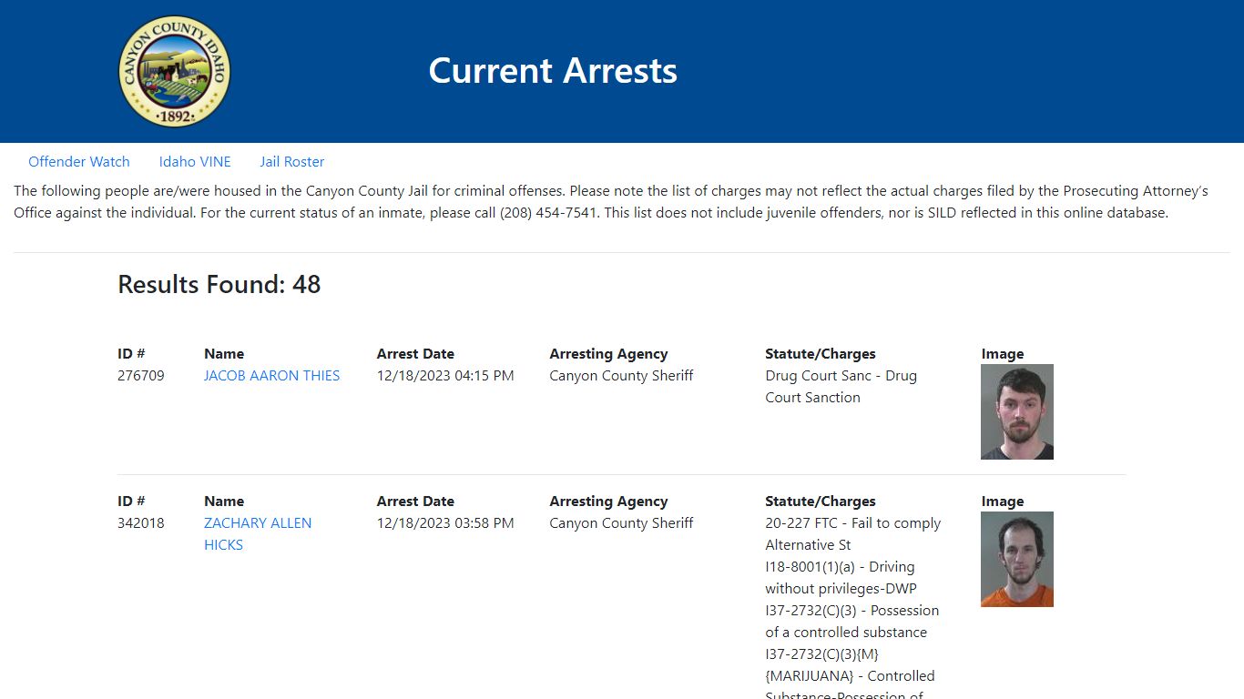 Current Arrests - Id